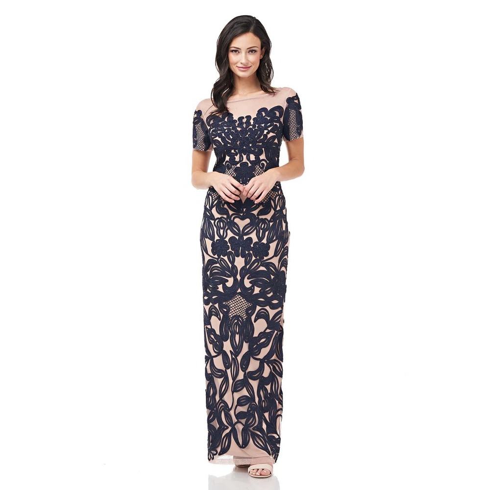 JS Collections Soutache Illusion‎ Gown Semi Sheer Formal Evening Maxi Size 14